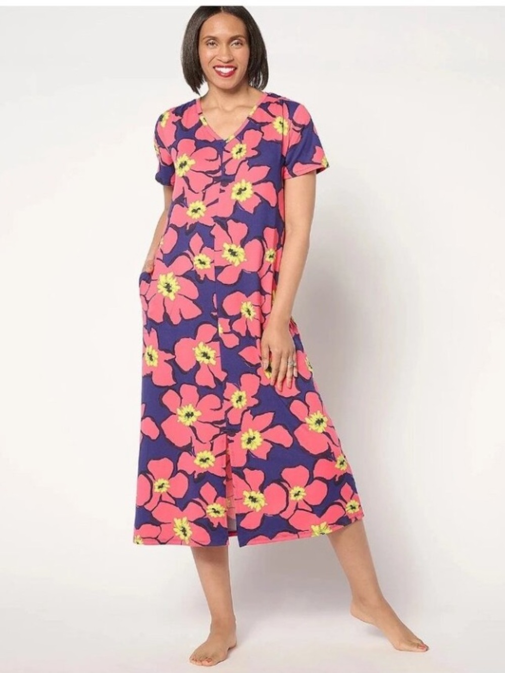 Stan Herman Short Sleeve Floral Lounger Dress SZ: L NWOT